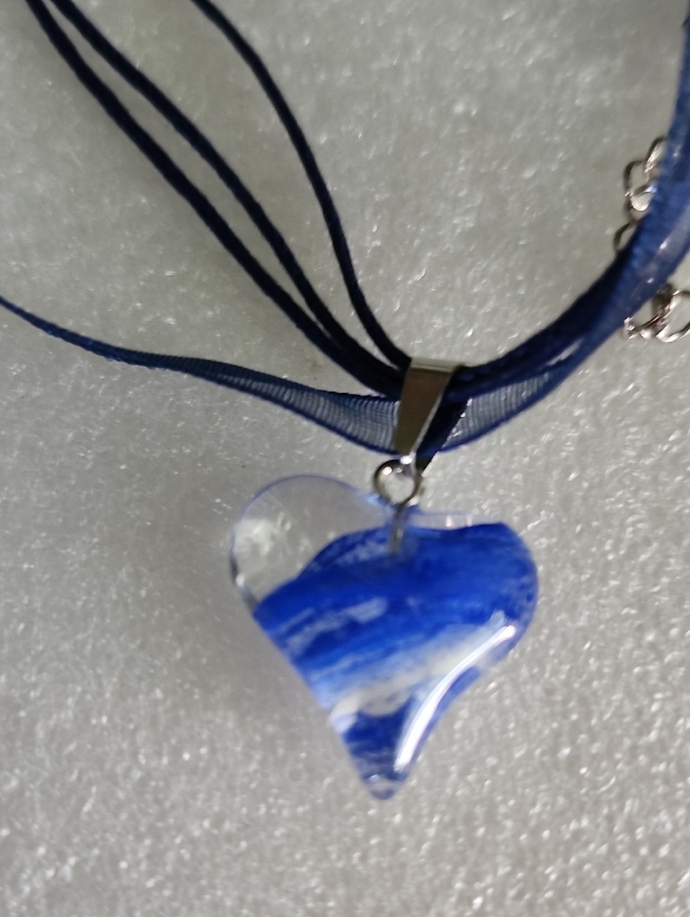Handmade Blue Heart Glass Pendant Necklace